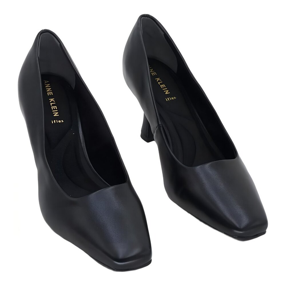 Anne Klein Prima Snip Pump Womens Black Mid Heel Dress Shoe 9.5M